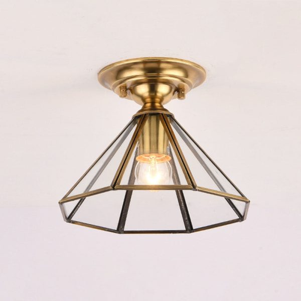 European Luxury Brass Glass Cone 1-Light Semi-Flush Mount Ceiling Light - Image 5