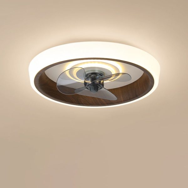 Modern Minimalist Round Wood Grain Aluminum Acrylic LED Flush Mount Ceiling Fan Light For Bedroom - Image 11
