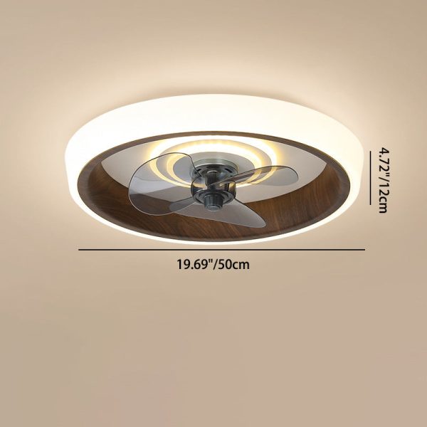 Modern Minimalist Round Wood Grain Aluminum Acrylic LED Flush Mount Ceiling Fan Light For Bedroom - Image 4