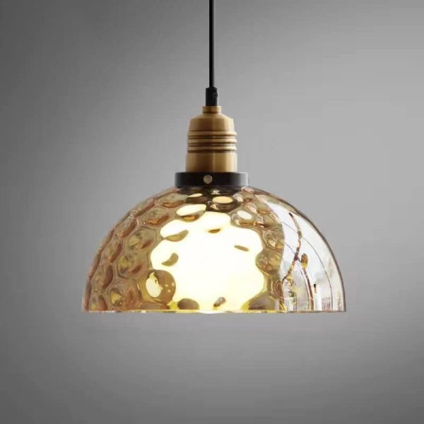 Nordic Vintage Amber Water Pattern Glass Dome 1-Light Pendant Light - Image 8