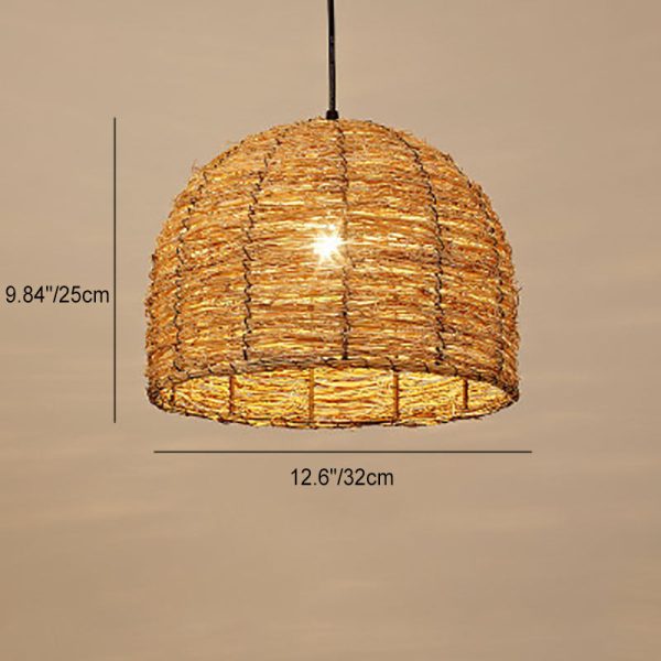 Retro Rattan Weaving Dome 1-Light Pendant Light - Image 8