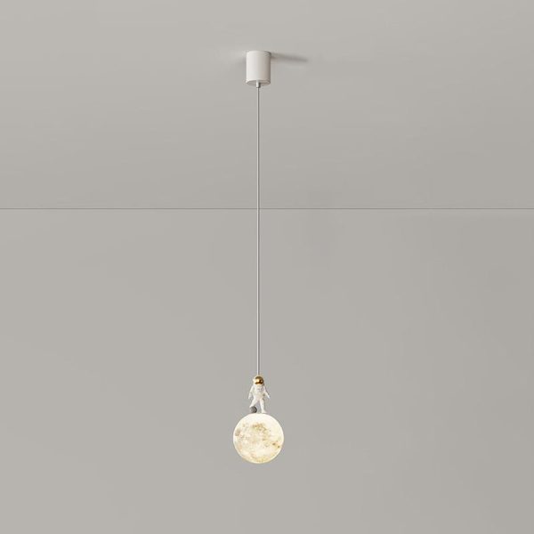 Modern Minimalist Astronaut Moon Iron Resin LED Pendant Light For Bedroom - Image 12