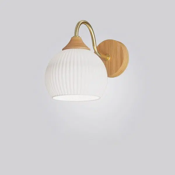Nordic Striped Glass Round Log Wood 1-Light Wall Sconce Lamp - Image 4