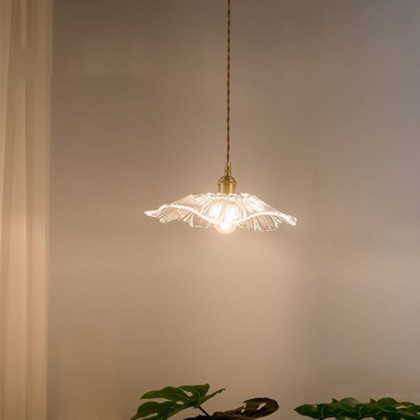 Nordic Vintage Clear Glass Flower Shape Brass 1-Light Pendant Light - Image 4
