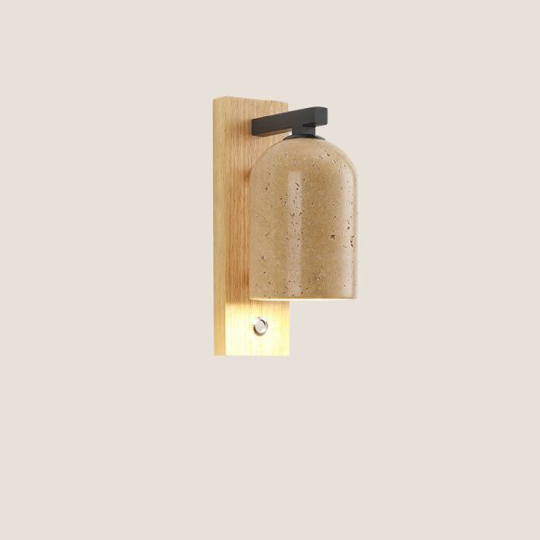 Japanese Vintage Stone Cylinder Wooden Base 1-Light Wall Sconce Lamp - Image 4