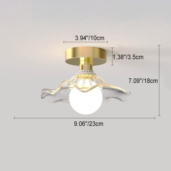 Modern Light Luxury Glass Flower Design Iron 1-Light Semi-Flush Mount Ceiling Light - Image 4