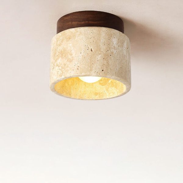 Japanese Minimalist Round Yellow Travertine Shade 1-Light Semi-Flush Mount Ceiling Light - Image 5