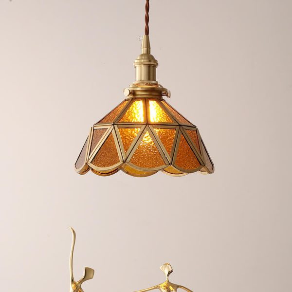 Nordic Vintage Water Pattern Glass Geometric Cone Brass 1-Light Pendant Light - Image 11
