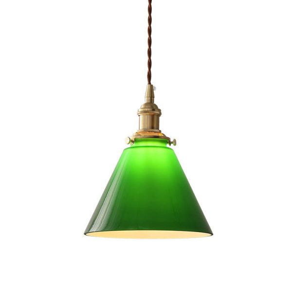 Contemporary Retro Green Cone Glass Copper 1-Light Pendant Light For Living Room - Image 9