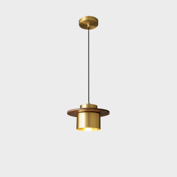 Nordic Luxury Walnut Brass Column 1-Light Pendant Light - Image 9