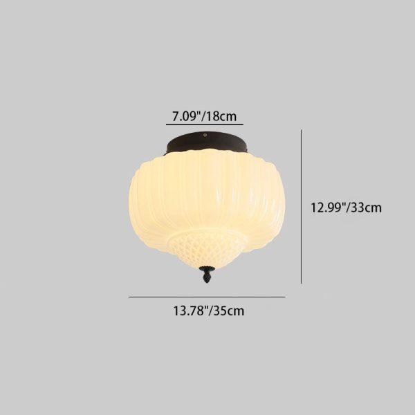 Modern Art Deco Iron Pumpkin Glass Shade 3-Light Flush Mount Ceiling Light For Living Room - Image 6