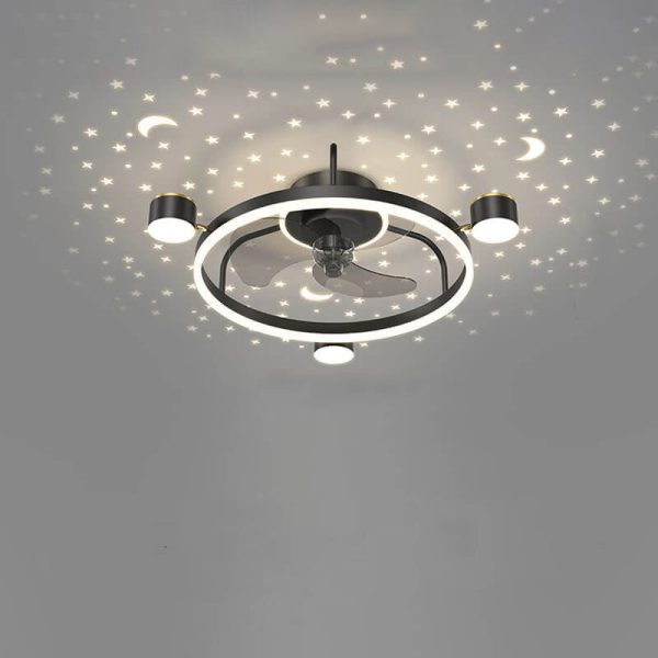 Modern Luxury Round Starry Sky Projection LED Flush Mount Ceiling Fan Light - Image 3