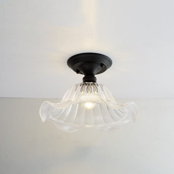 Nordic Vintage Glass Floral Round Geometry 1-Light Semi-Flush Mount Ceiling Light - Image 4