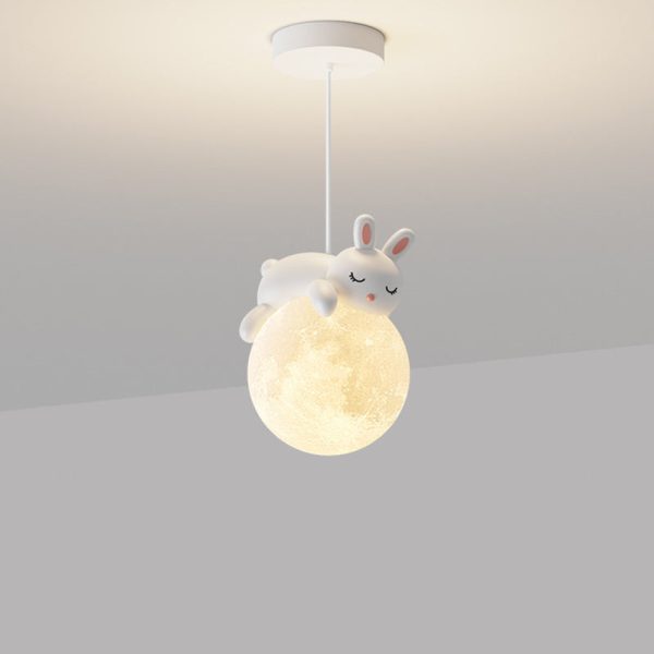 Contemporary Creative Resin Animal Rabbit Moon 1-Light Kids Pendant Light For Living Room - Image 12