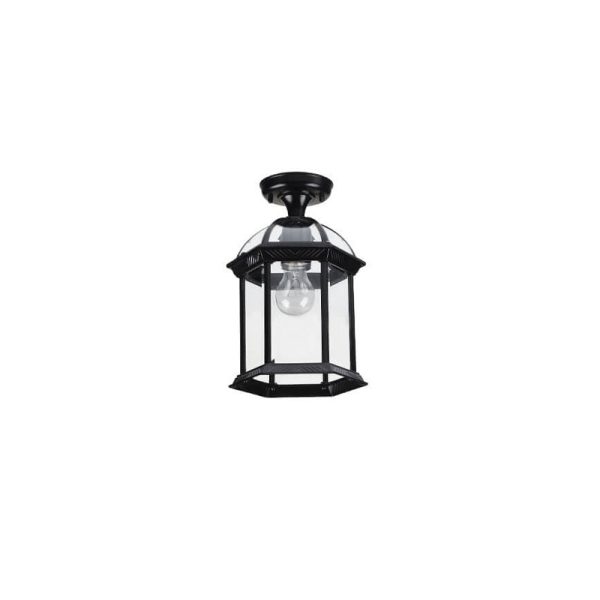 European Outdoor Hexagonal Lantern Waterproof 1-Light Semi-Flush Mount Ceiling Light - Image 14