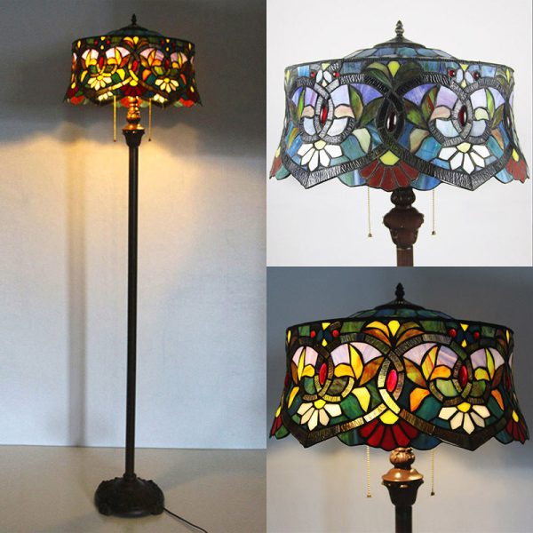Traditional Tiffany Lily Stained Glass Yurt Shape 2-Light Standing Floor Lamp For Study - Image 3