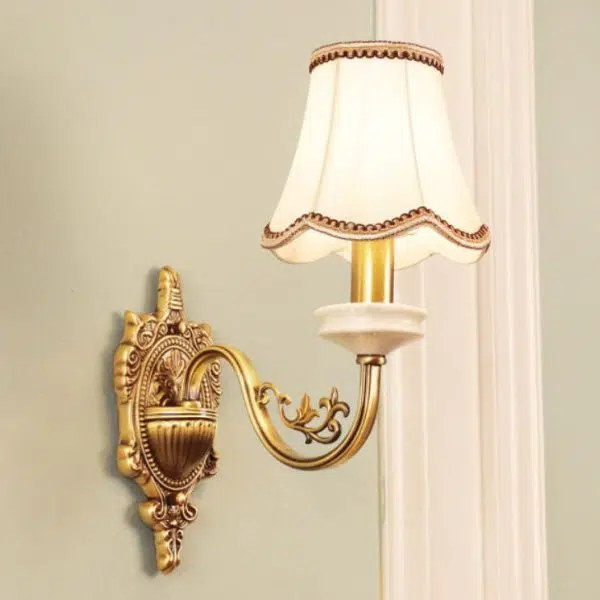 European Luxury Fabric Brass Carved 1/2 Light Wall Sconce Lamp - Image 35