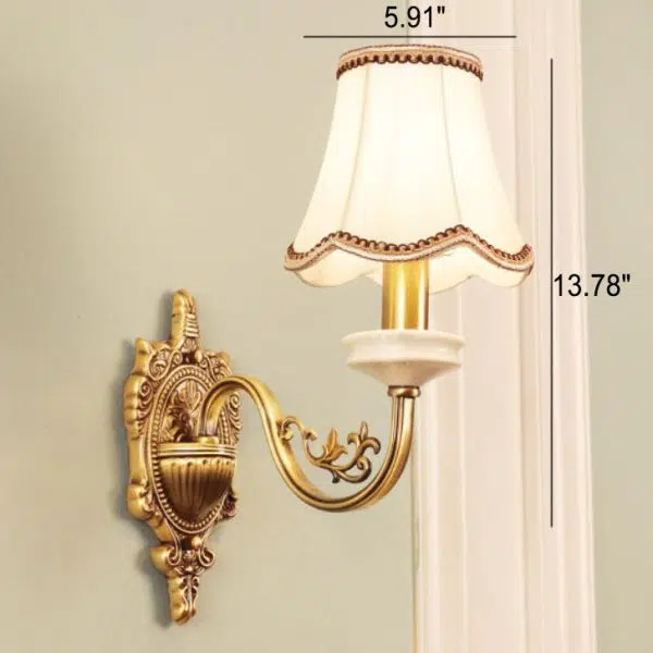 European Luxury Fabric Brass Carved 1/2 Light Wall Sconce Lamp - Image 12