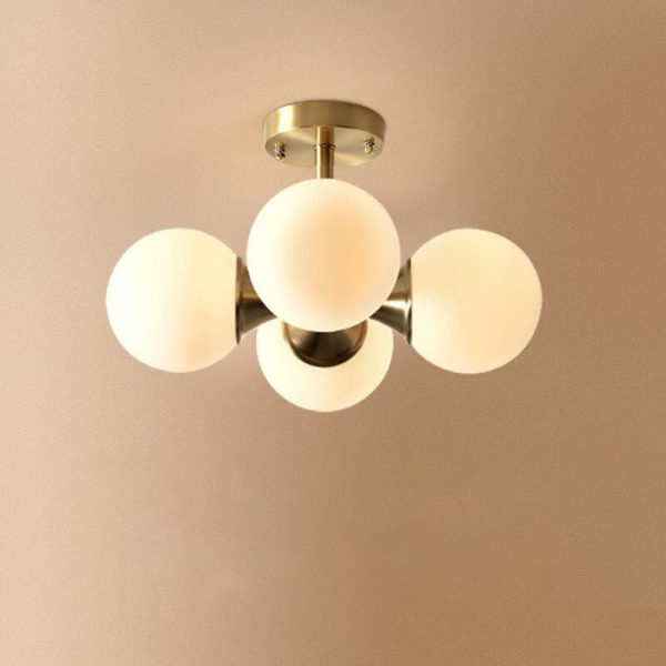 Modern Light Luxury Brass Glass Orb 4-Light Semi-Flush Mount Ceiling Light - Image 3