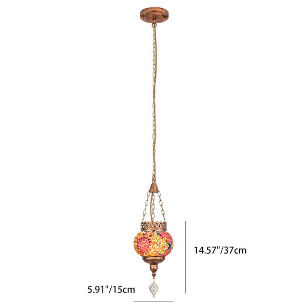 Contemporary Boho Iron Frame Stained Glass Ball Shade 1-Light Pendant Light For Living Room - Image 6