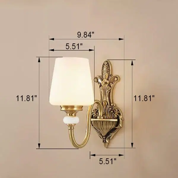 European Luxury Jade Glass Brass Cone Cup Shade 1/2 Light Wall Sconce Lamp - Image 7