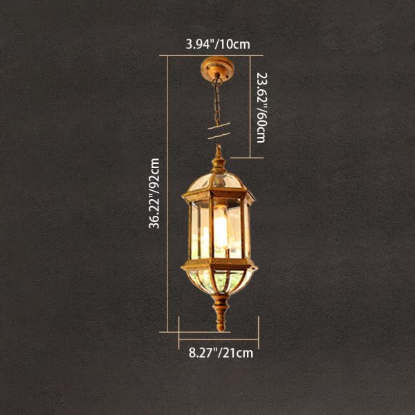 Contemporary Retro Hexagonal Lantern Glass Aluminum 1-Light Waterproof Pendant Light For Outdoor Patio - Image 7