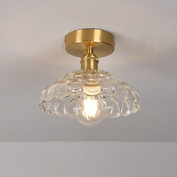 Vintage Brass Glass Dome 1-Light Semi-Flush Mount Ceiling Light - Image 9