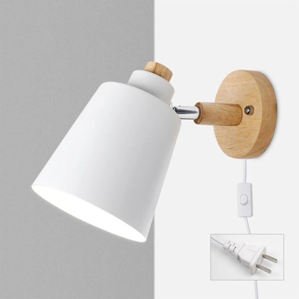 Minimalist Macaron Barrel Shade Wooden Chassis Plug 1-Light Wall Sconce Lamp - Image 9