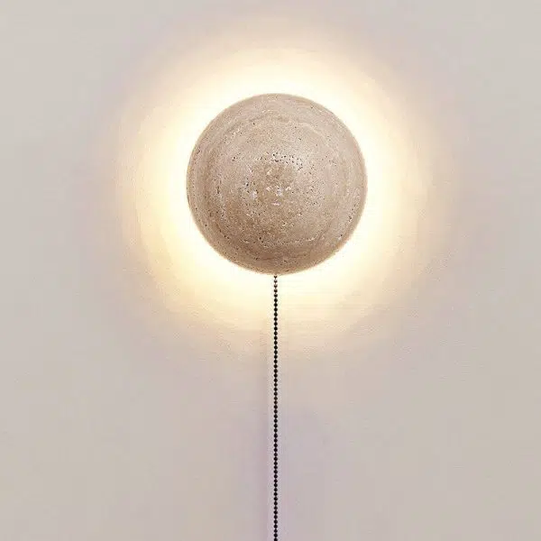 Japanese Minimalist Round Yellow Travertine Wabi-Sabi LED Wall Sconce Lamp - Image 5