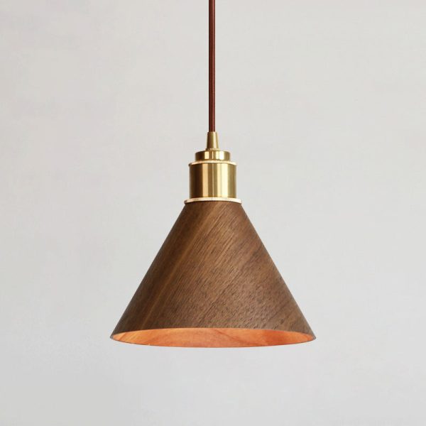 Nordic Minimalist Solid Wood Cone Copper 1-Light Pendant Light - Image 12