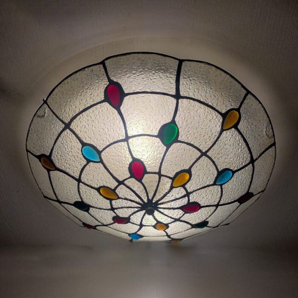 Traditional Tiffany Round Shell Bead Stained Glass 2-Light Flush Mount Ceiling Light For Hallway - Image 2