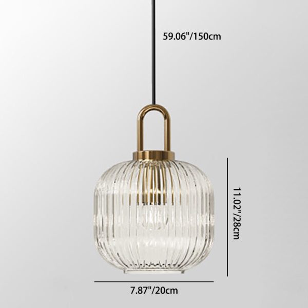 Contemporary Nordic Round Oval Pumpkin Stainless Steel Striped Glass 1-Light Pendant Light For Living Room - Image 5