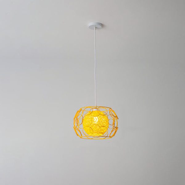 Nordic Creative Weaving Hemp Ball Iron Drum 1-Light Pendant Light - Image 12