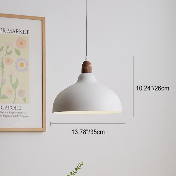Japanese Simple Solid Wood Dome Round Hardware 1-Light Pendant Light - Image 6