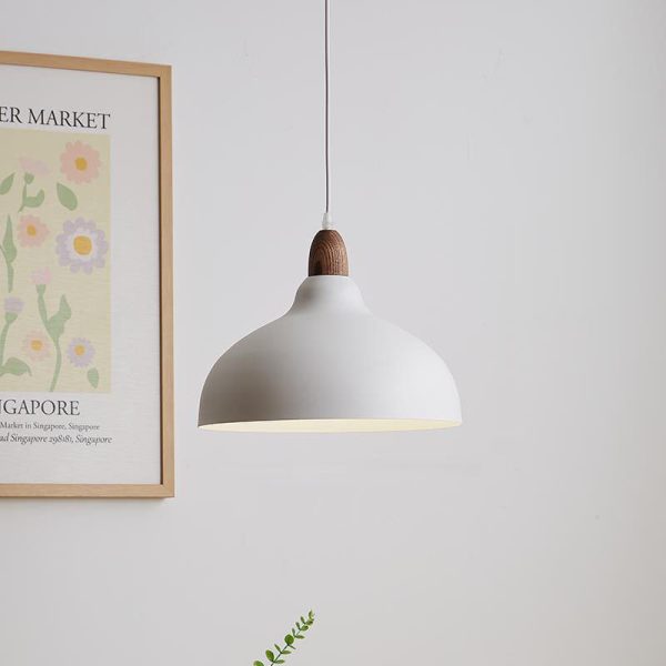 Japanese Simple Solid Wood Dome Round Hardware 1-Light Pendant Light - Image 4
