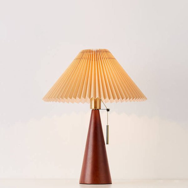 Japanese Minimalist Vintage Pleated Wooden Fabric LED Table Lamp - Image 13