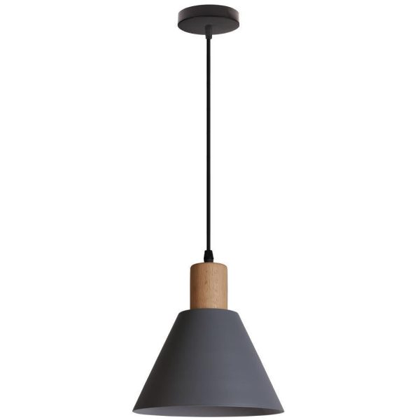 Nordic Vintage Iron Cone Wood Top 1-Light Pendant Light - Image 9