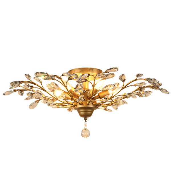 Traditional European Branch Iron Crystal 4/5/6 Light Semi-Flush Mount Ceiling Light For Living Room - Image 21