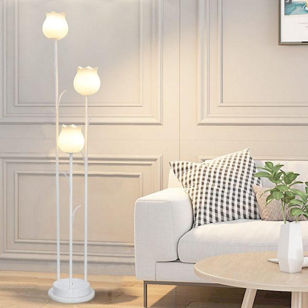 Contemporary Scandinavian Cylinder Flower Iron Glass 3-Light Standing Floor Lamp For Living Room - Image 6