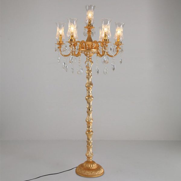 European Luxury Golden Crystal Zinc Alloy Candle Holder 7-Light Standing Floor Lamp - Image 3