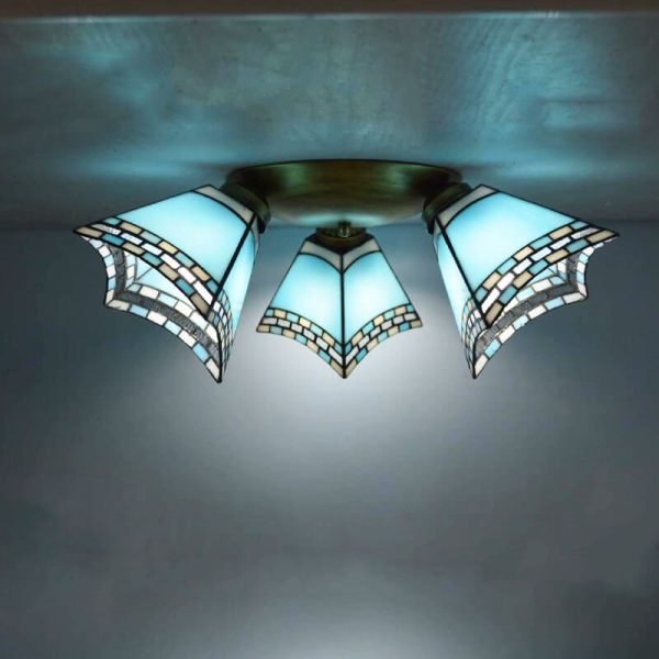 Tiffany Light Luxury Stained Glass Horn 3-Light Semi-Flush Mount Lighting - Image 2