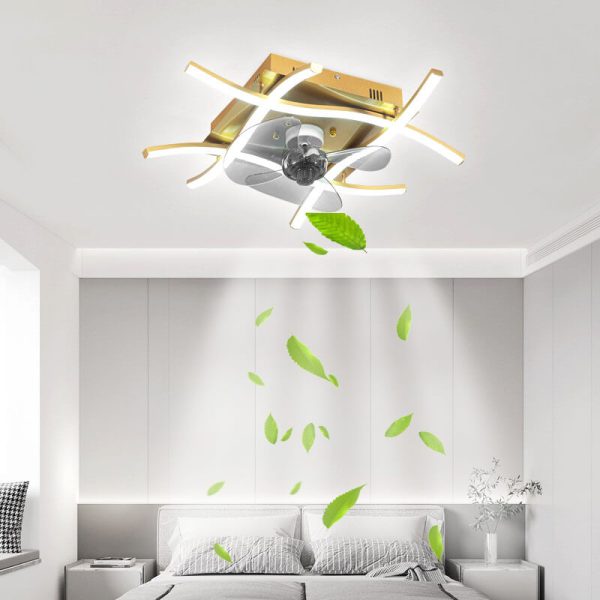 Modern Minimalist Square Aluminum Corrugated Inverter LED Flush Mount Ceiling Fan Light - Image 2