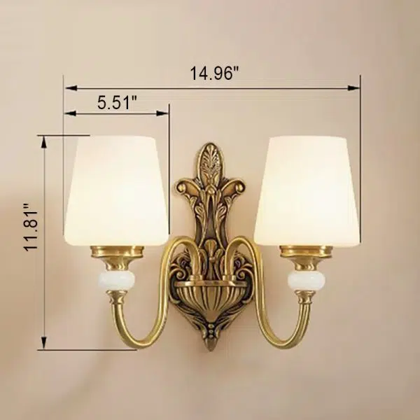 European Luxury Jade Glass Brass Cone Cup Shade 1/2 Light Wall Sconce Lamp - Image 8
