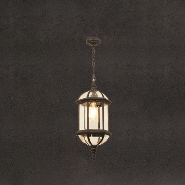 Contemporary Retro Hexagonal Lantern Glass Aluminum 1-Light Waterproof Pendant Light For Outdoor Patio - Image 6