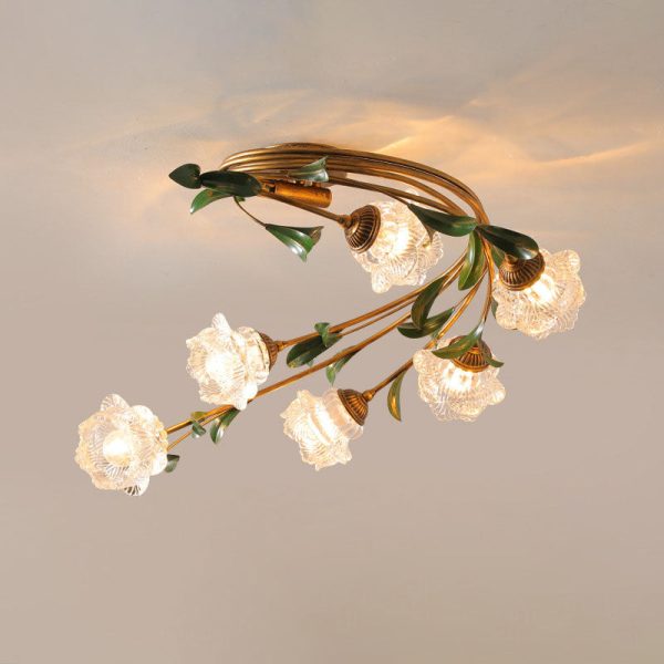 Traditional French Floral Iron Glass 6-Light Flush Mount Ceiling Light For Living Room - Image 8