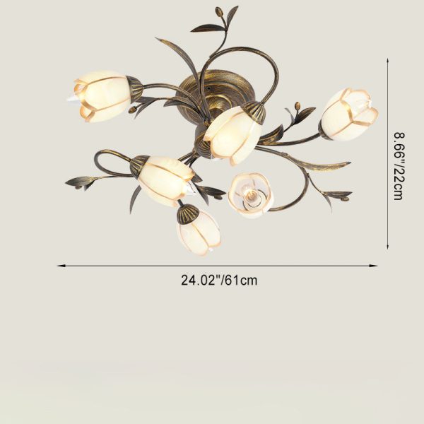 Traditional French Flower Shaped Iron Glass 4/6/8/10/12 Light Semi-Flush Mount Ceiling Light For Bedroom - Image 5