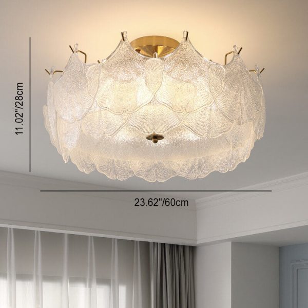Traditional French Ginkgo Leaf Hardware Glass 5/8 Light Semi-Flush Mount Ceiling Light For Living Room - Image 4