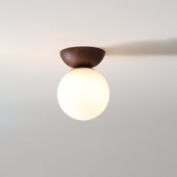 Nordic Japanese Glass Orb Wood Grain Iron 1-Light Ceiling Light - Image 3