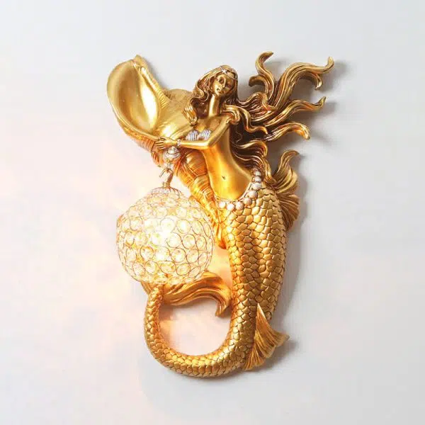 Modern Creative Resin Mermaid Shape Crystal Lampshade 1-Light Wall Sconce Lamp - Image 6