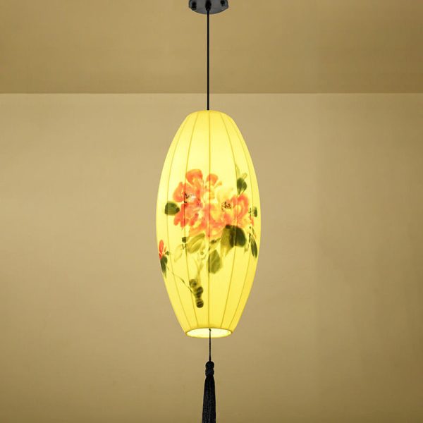 Oriental Antique Handmade Oval Lantern Fabric 1-Light Pendant Light - Image 8
